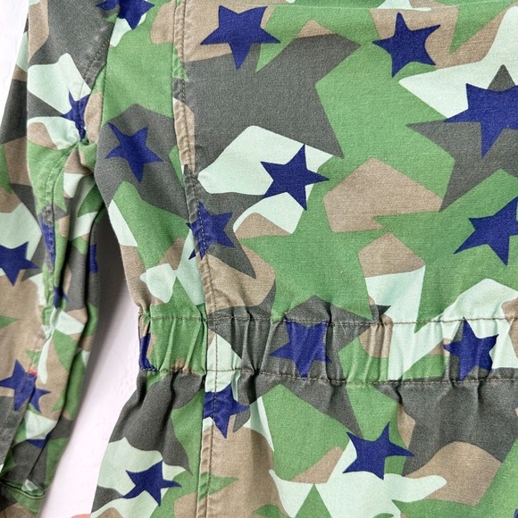 Boden Jacket Kids 6-7Y Green Blue Camo Stars Cotton Army Button Elastic Waist - Picture 9 of 9